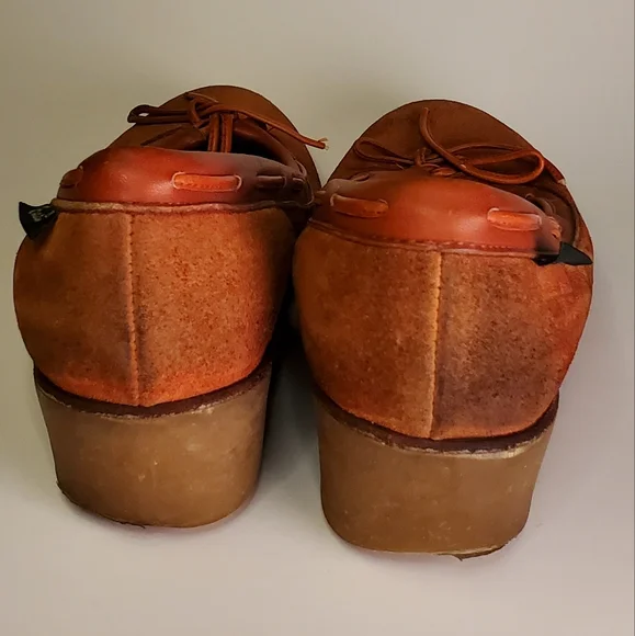 Indian Summer Vintage Orange Leather Suede Wedge Heels with Lacing - Picture 6 of 15